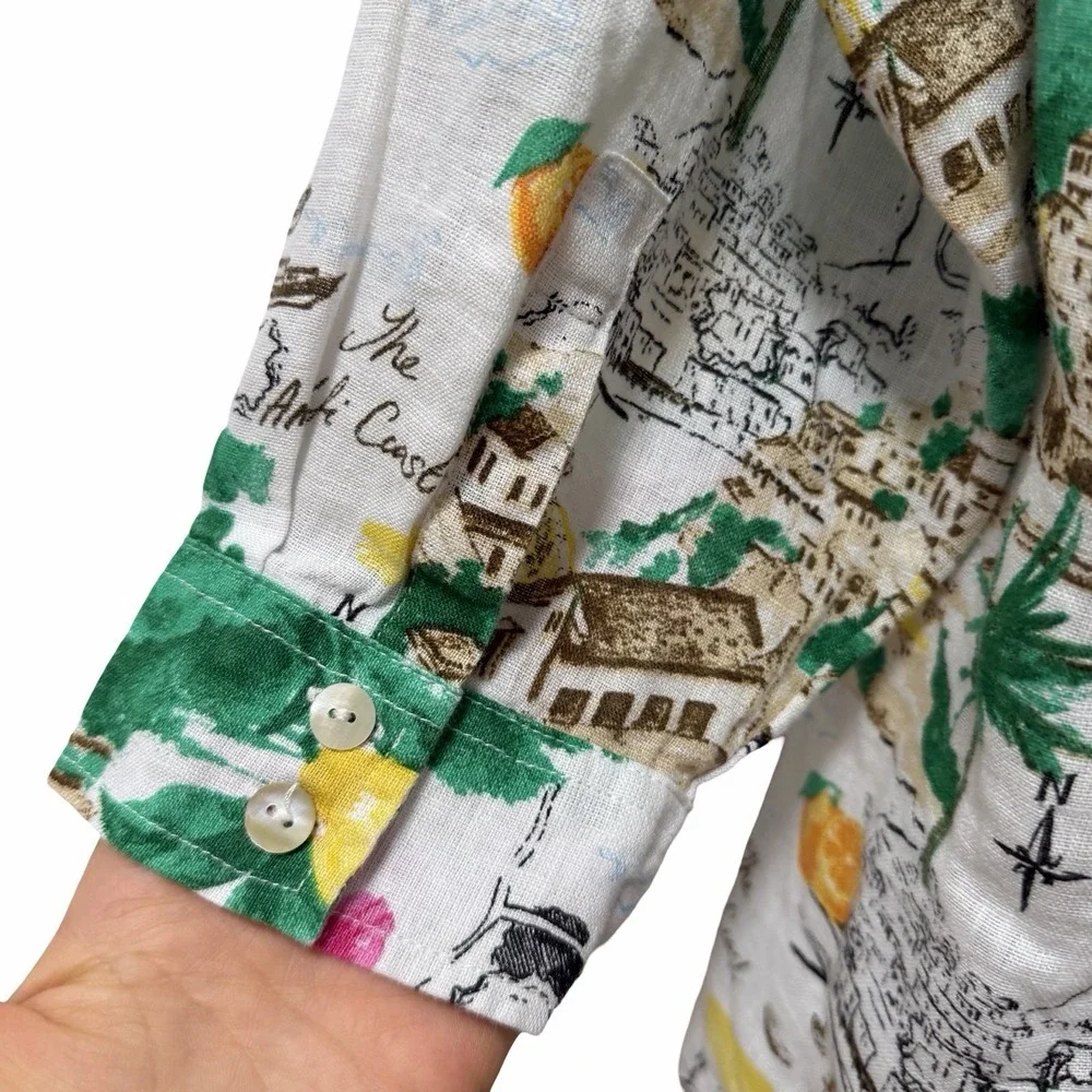 Cynthia Rowley Womens Linen Button Up Shirt Size 2X Green Italia Coast Travel